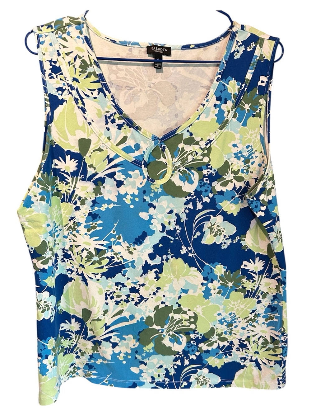 Talbots Blue Floral Sleeveless Keyhole Tank